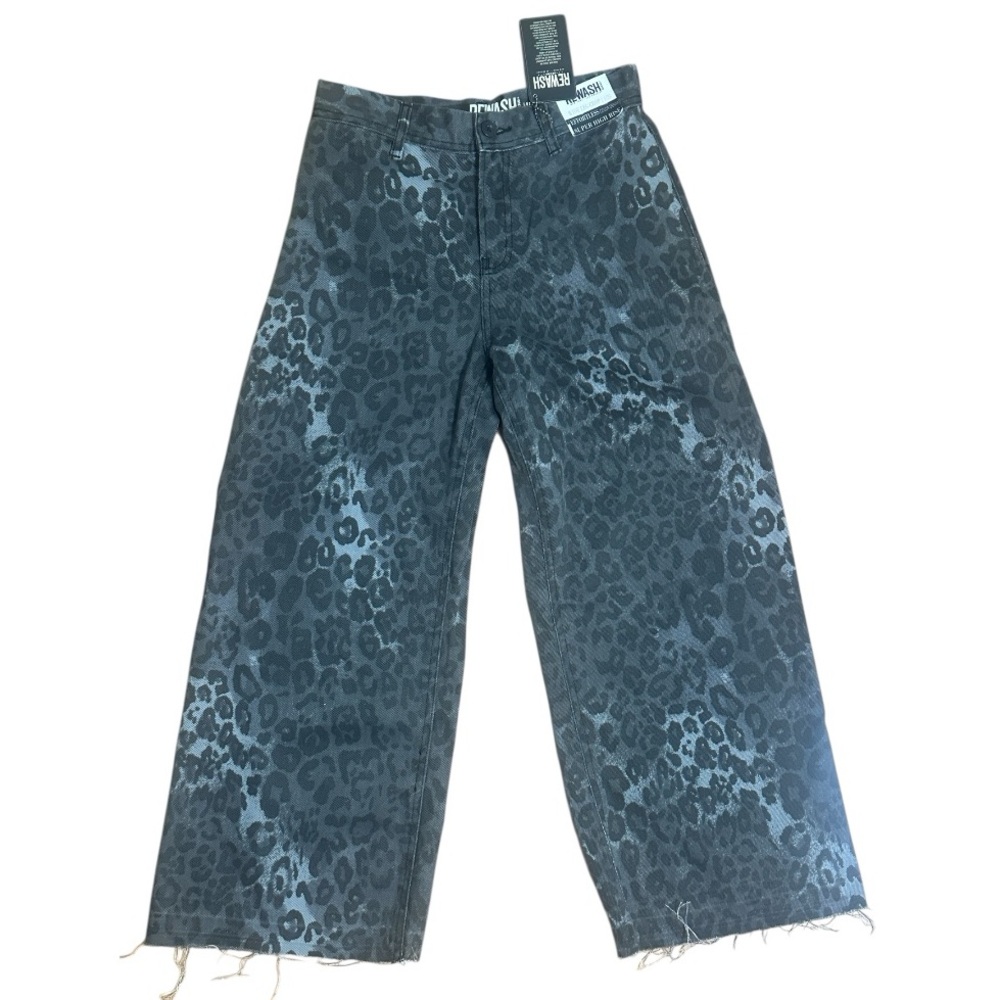 Rewash Black/Gray Leopard Animal Print Wide Leg Crop Super High Rise Jeans NWT